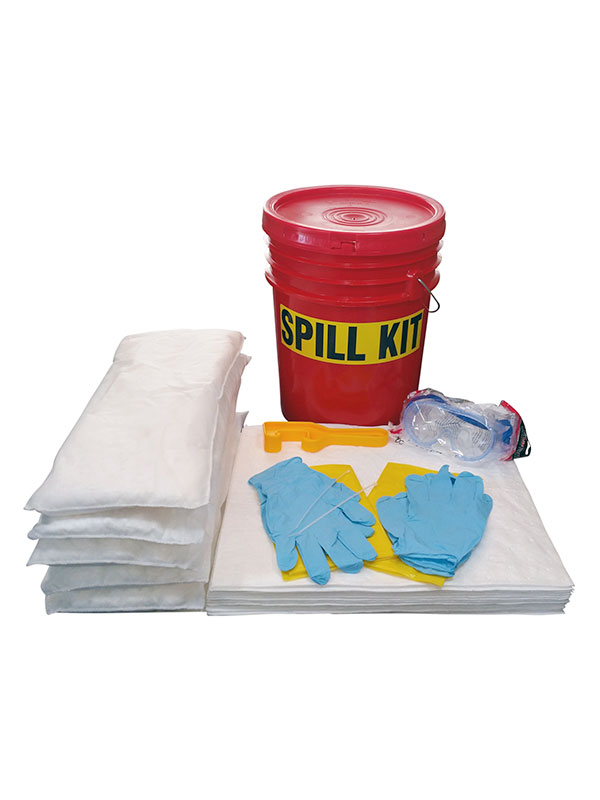 Red bucket oil spill kit contents