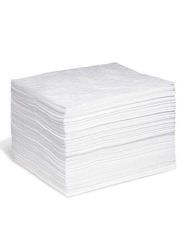 Stack of white oil absorbent pads